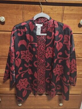 NWT CHICO'S Festive Fleur Reversible Short Kimono S/M Covering‎ Ruana Wild Poppy